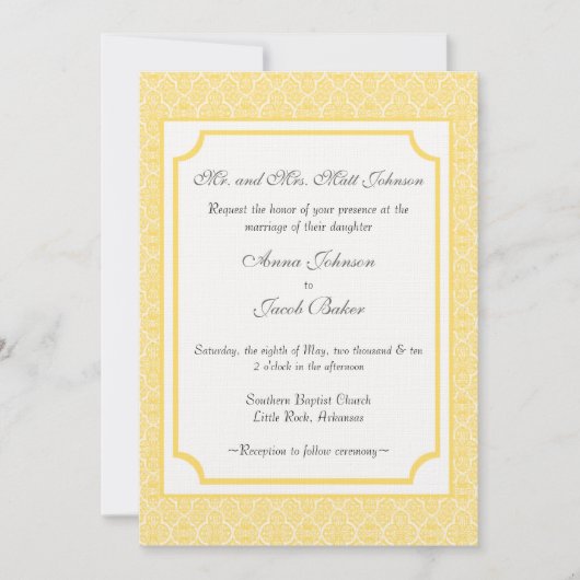 Eenvoudig Classic Damask Wedding Invite Kaart (Voorkant)