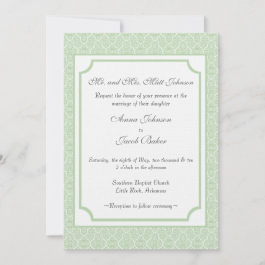 Eenvoudig Classic Damask Wedding Invite Kaart (Voorkant)