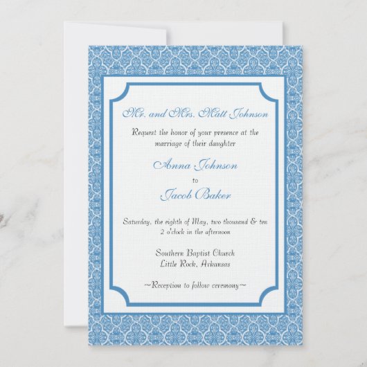 Eenvoudig Classic Damask Wedding Invite Kaart (Voorkant)