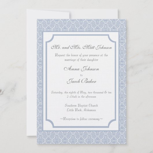 Eenvoudig Classic Damask Wedding Invite Kaart (Voorkant)