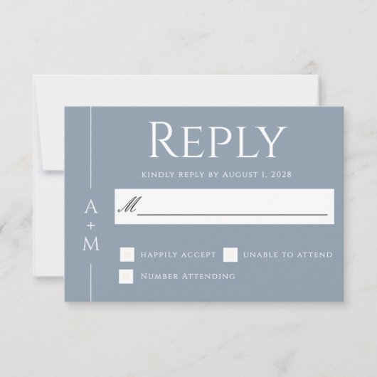 Eenvoudig Classic Dusty Blue Elegant Monogram RSVP Kaartje (Voorkant)