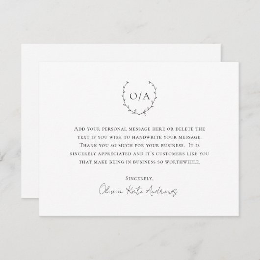 Eenvoudig Classic Monogram met elegante bedrijfsvo Bedankkaart (Voorkant / Achterkant)
