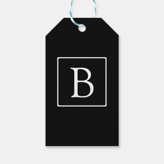 Eenvoudig Classic Monogram | Zwarte tekst met witt Cadeaulabel (Voorkant)