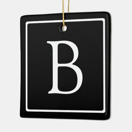 Eenvoudig Classic Monogram | Zwarte tekst met witt Keramisch Ornament (Links)