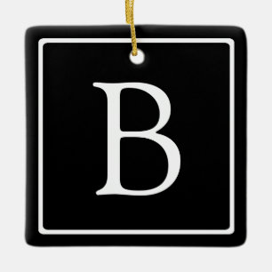 Eenvoudig Classic Monogram Zwarte tekst met witt Keramisch Ornament