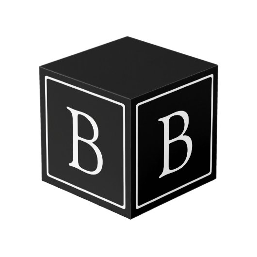 Eenvoudig Classic Monogram | Zwarte tekst met witt Kubus (Voorkant hoekig)