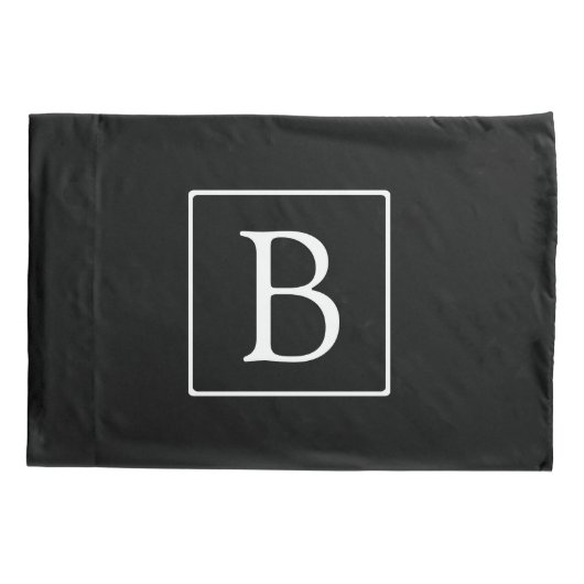 Eenvoudig Classic Monogram | Zwarte tekst met witt Kussensloop (Achterkant-Links)