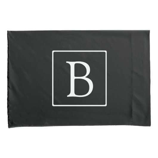 Eenvoudig Classic Monogram | Zwarte tekst met witt Kussensloop (Voorkant-Rechts)