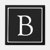 Eenvoudig Classic Monogram | Zwarte tekst met witt Magneet (Voorkant)