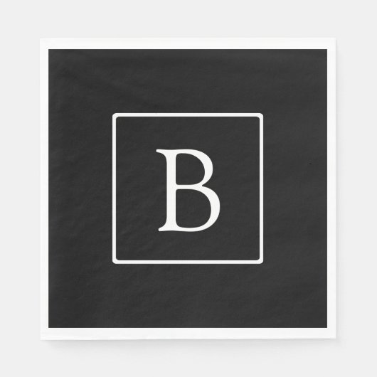 Eenvoudig Classic Monogram | Zwarte tekst met witt Servet (Voorkant)