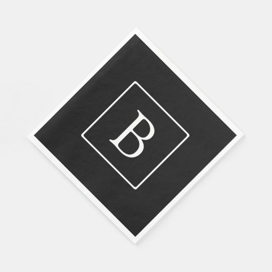 Eenvoudig Classic Monogram | Zwarte tekst met witt Servet (Hoek)