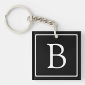 Eenvoudig Classic Monogram | Zwarte tekst met witt Sleutelhanger (Voorkant)