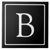 Eenvoudig Classic Monogram | Zwarte tekst met witt Tegeltje (Voorkant)