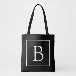 Eenvoudig Classic Monogram Zwarte tekst met witt Tote Bag