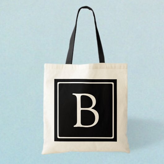 Eenvoudig Classic Monogram | Zwarte tekst met witt Tote Bag