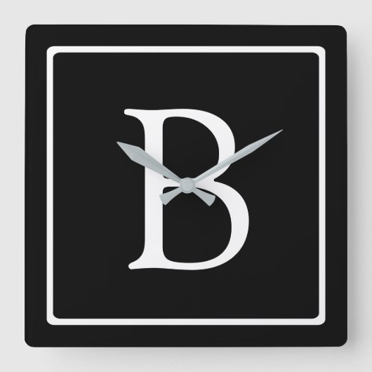 Eenvoudig Classic Monogram | Zwarte tekst met witt Vierkante Klok (Voorkant)