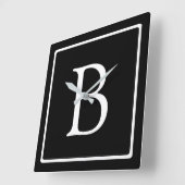 Eenvoudig Classic Monogram | Zwarte tekst met witt Vierkante Klok (Hoek)