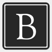 Eenvoudig Classic Monogram | Zwarte tekst met witt Vierkante Sticker (Voorkant)