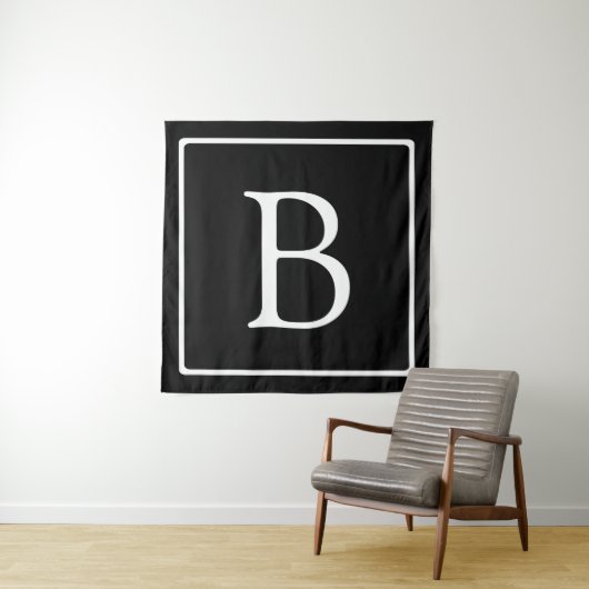 Eenvoudig Classic Monogram | Zwarte tekst met witt Wandkleed (In situ)