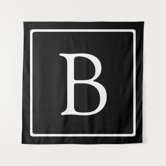 Eenvoudig Classic Monogram | Zwarte tekst met witt Wandkleed (Voorkant)