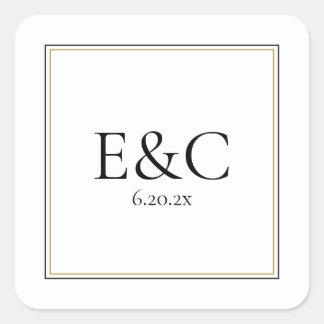 Eenvoudig 'Classic Weddenschap Monogram Square Sti Vierkante Sticker