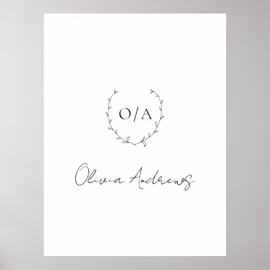 Eenvoudig Classic Wreatcrest Elegant Monogram Poster (Voorkant)
