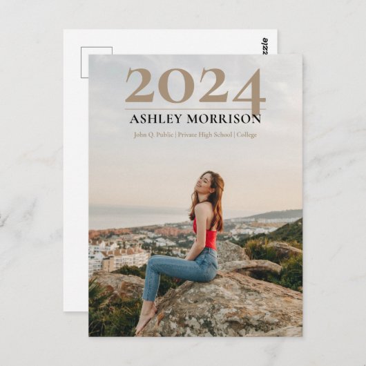 Eenvoudig Classy 2024 Foto Tan Afstuderen Briefkaart (Voorkant / Achterkant)