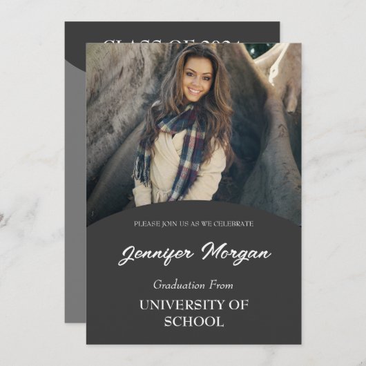 Eenvoudig Classy Photo Afstuderen Invitation Kaart (Voorkant / Achterkant)