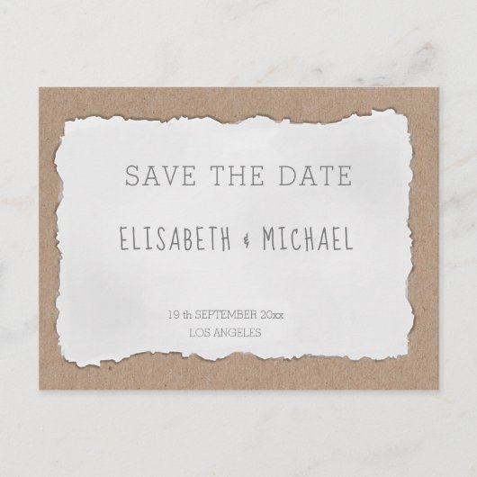 Eenvoudig, contemhedendaags gescheurd karton aankondigingskaart (Voorkant)