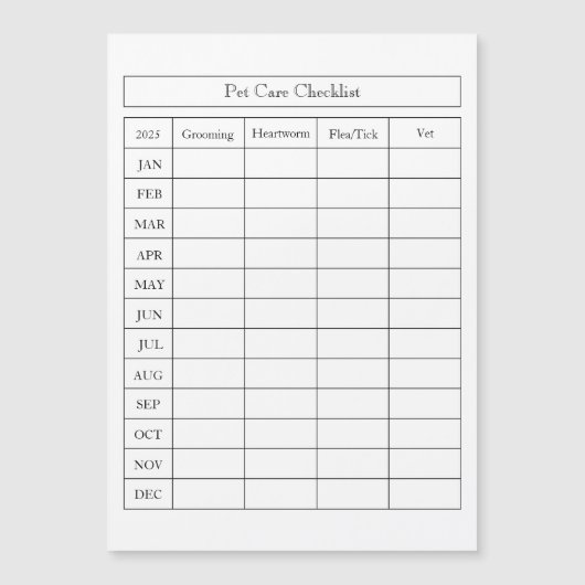 Eenvoudig controlelijstlogboek voor huisdieren (Voorkant)