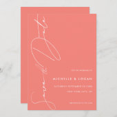 Eenvoudig Coral Pink Modern handgeschreven script Save The Date (Voorkant / Achterkant)