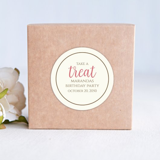 Eenvoudig Cream Whimsical Script Fun Cute Party Tr Ronde Sticker