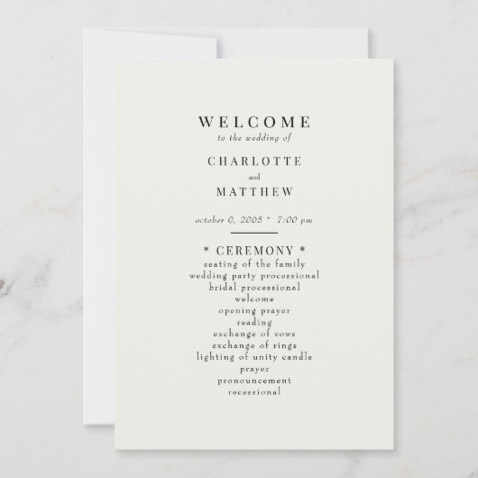 Eenvoudig crème bruiloft programma (Voorkant)