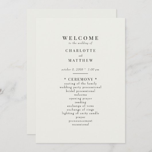 Eenvoudig crème bruiloft programma (Voorkant / Achterkant)