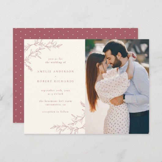 Eenvoudig crème en gemuteerde rode foliage foto-br uitnodiging briefkaart (Voorkant / Achterkant)