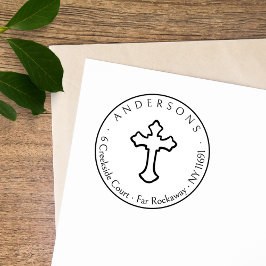 Eenvoudig Cross Christelijk familie retouradres Zelfinktende Stempel