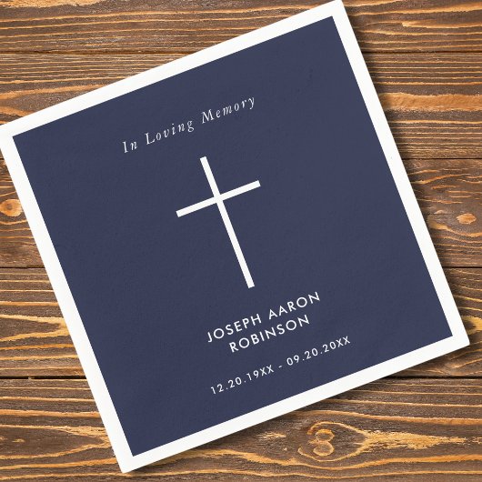 Eenvoudig Cross Navy Blue Funeral Memorial Servet