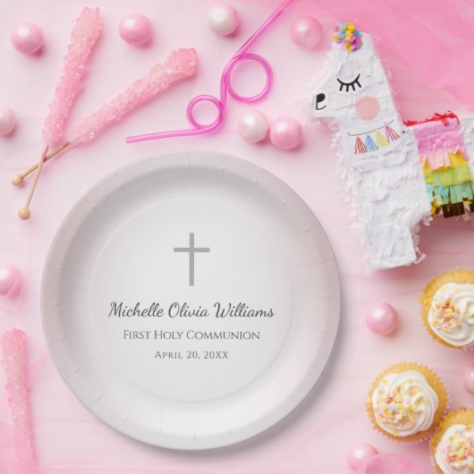 Eenvoudig Cross Roos Gold Eerste Communie Papieren Bordje (Feest)