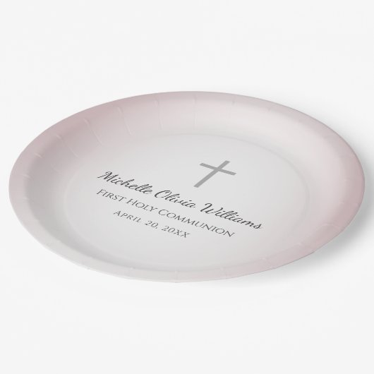 Eenvoudig Cross Roos Gold Eerste Communie Papieren Bordje (Gekanteld)