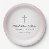 Eenvoudig Cross Roos Gold Eerste Communie Papieren Bordje (Voorkant)