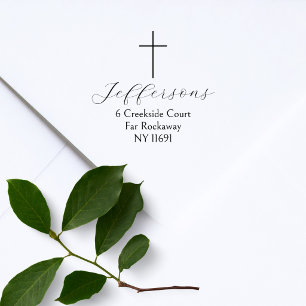 Eenvoudig Cross Script Familie Retouradres Rubberstempel