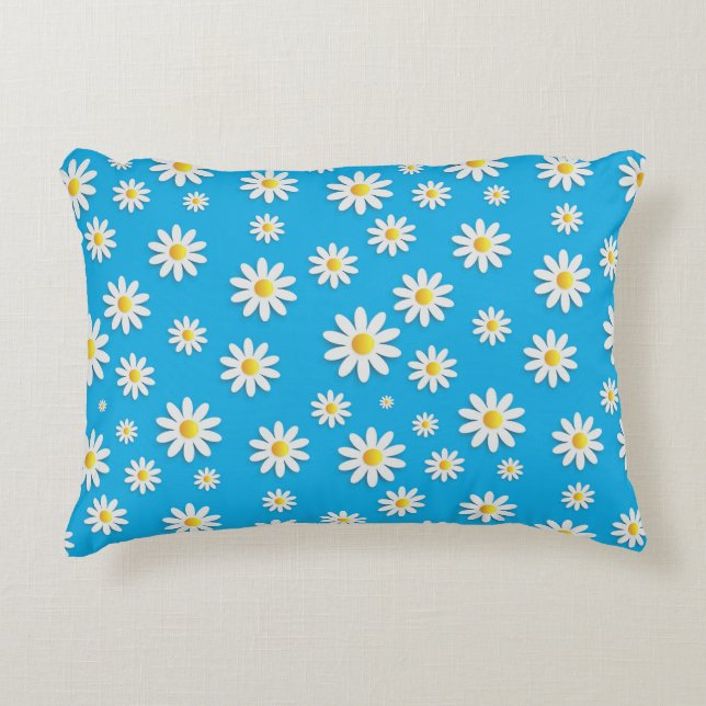 Eenvoudig Cute Blue met White Daisy Floral Pattern Accent Kussen (Voorkant)