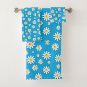 Eenvoudig Cute Blue met White Daisy Floral Pattern Bad Handdoek