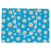 Eenvoudig Cute Blue met White Daisy Floral Pattern Groot Cadeauzakje (Achterkant)