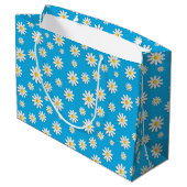Eenvoudig Cute Blue met White Daisy Floral Pattern Groot Cadeauzakje (Achterkant Gekanteld)
