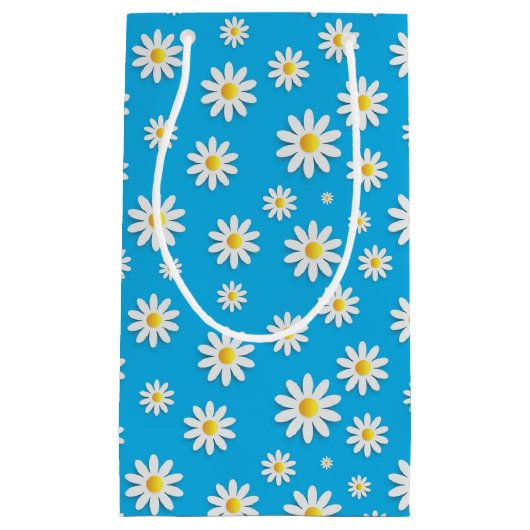 Eenvoudig Cute Blue met White Daisy Floral Pattern Klein Cadeauzakje (Voorkant)