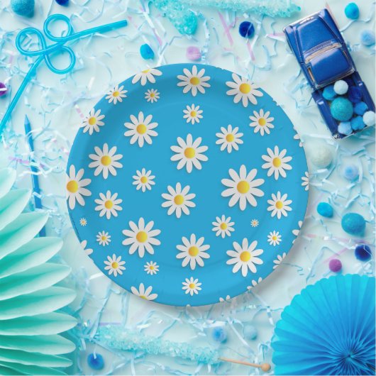 Eenvoudig Cute Blue met White Daisy Floral Pattern Papieren Bordje (Feest)