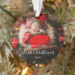 Eenvoudig Cute Elegant Foto Baby, eerste kerstkers Ornament