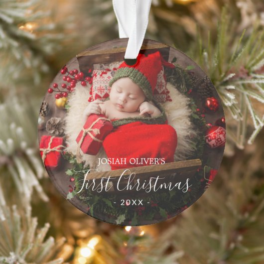 Eenvoudig Cute Elegant Foto Baby, eerste kerstkers Ornament (Boom)