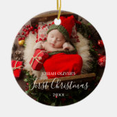 Eenvoudig Cute Elegant Foto Baby's Eerste Kerstmis Keramisch Ornament (Voorkant)